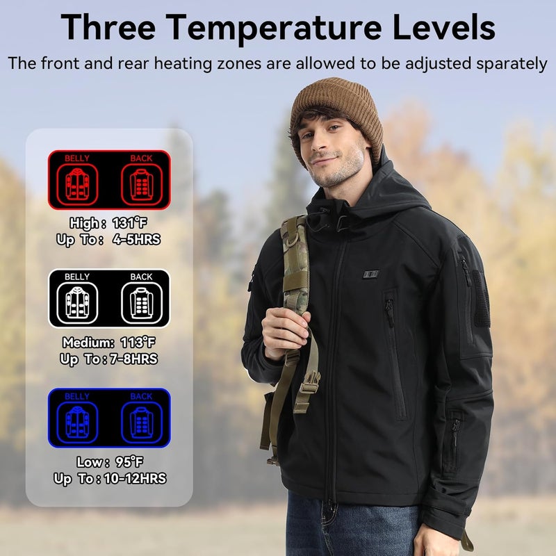 VENTROLLO Store Men's Heated Jacket with 16000 mAh Battery Pack, 12 Heating Zones, Soft Shell Heating Jacket Coat for Winter - Image 4